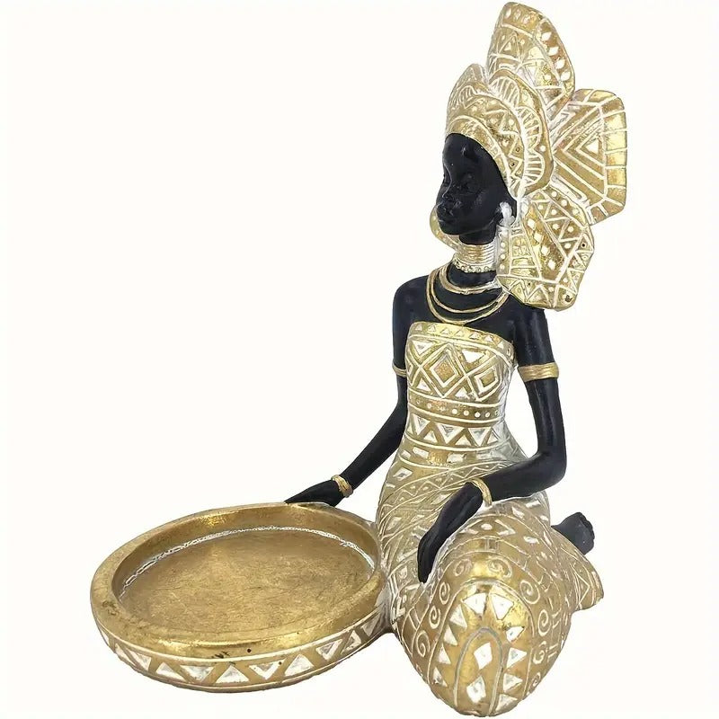 1pc Exquisite African Lady Figurine Candle Holder - Tribal Totem Decor, Candlestick Holder for Wedding, Church, Holiday, Home and Table Decor - Unique African Decorative Women Statues for Cultural Ambiance