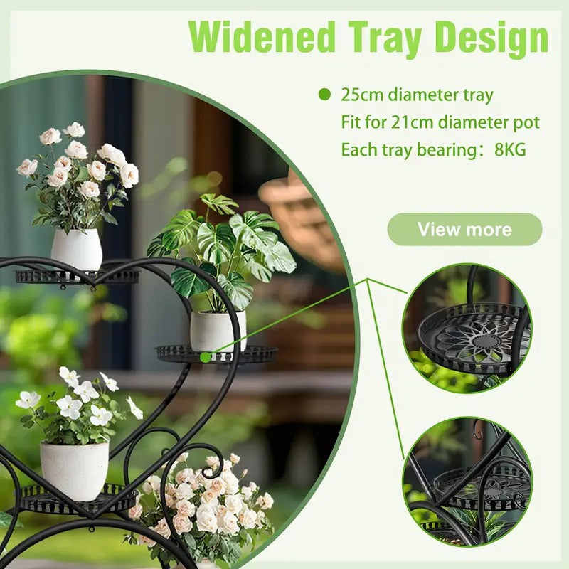 [Metal Plant Stand] 6 Potted Heart-shaped Metal Plant Stand On Wheels - Garden Cart - Flower Pots Organizer Rack - For Patio, Porches, Balcony Planters Furniture - For Home - Free Shipping, Box, Cabinet, Rack for Outdoor Storage